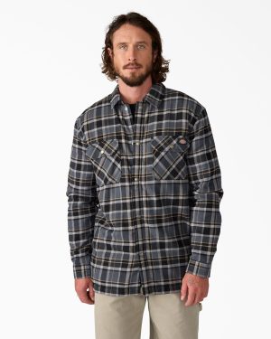 Water Repellent Fleece-Lined Flannel Shirt Jacket