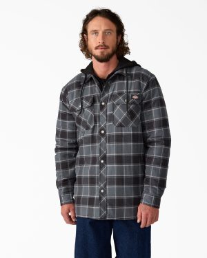 Water Repellent Flannel Hooded Shirt Jacket