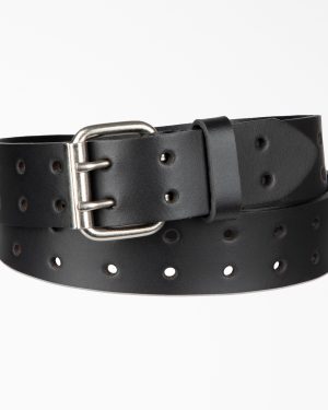 Perforated Leather Double Prong Buckle Belt